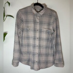 Faherty Long Sleeve Soft &Stretchy Flannel Shirt - Gray and White Plaid Shacket